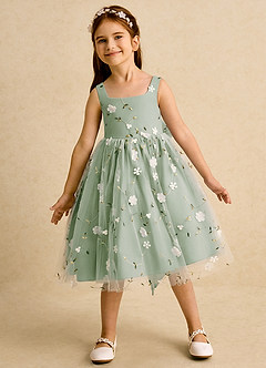 Azazie Bean Abiti da Ragazza di Fiori Abito Principessa in Tulle Senza Maniche Verde Salvia image3