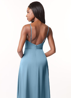 Azazie Brielle Robes de demoiselle d'honneur Robe Trapèze en Satin extensible Bretelles spaghetti Acier Bleuté image5