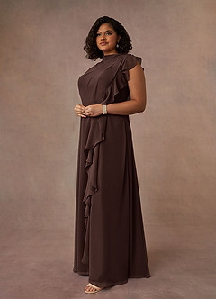 Azazie Narine vestidos de madre de la novia Vestido de Ganache de Gasa de Corte en A con Cuello alto plisado image9