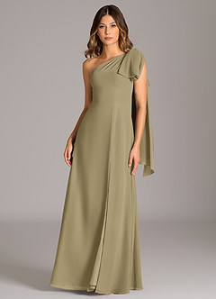 Azazie Tella Bridesmaid Dresses Moss Green A-Line One Shoulder Chiffon Dress image2