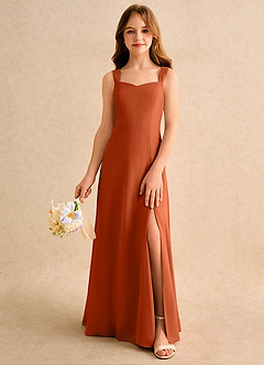 Azazie Makani Junior Formal Flower Girl Dresses Burnt Orange A-Line Sweetheart Neckline Chiffon Dress image3