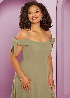 Barbie ♥ Azazie Bridesmaid Dresses Moss Green A-Line Off the Shoulder Chiffon Convertible Dress image10