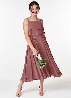 Azazie Ensley Junior Desert Rose A-Line Pleated Chiffon Dress image5