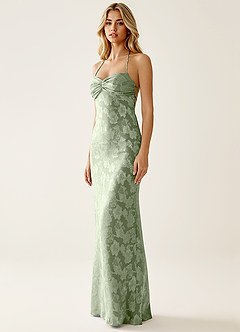 Angena Verde Claro Vestido de fiesta jacquard con espalda descubierta image3