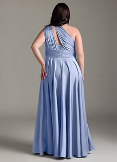 Azazie Charlize Robes de demoiselle d'honneur Robe Trapèze en Satin extensible Ue épaule Eis image10