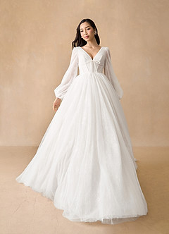Azazie Cressida Wedding Dresses Diamond White Ball-Gown Lace Tulle Dress image1