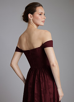 Azazie Raisa Bridesmaid Dresses Cabernet A-Line Off the Shoulder Floral Burnout Dress image8