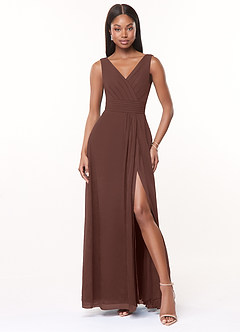 Azazie Karina Bridesmaid Dresses Espresso A-Line Pleated Chiffon Dress image1