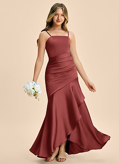 Azazie Aspyn Junior Terracotta Mermaid Ruched Stretch Satin Dress image6