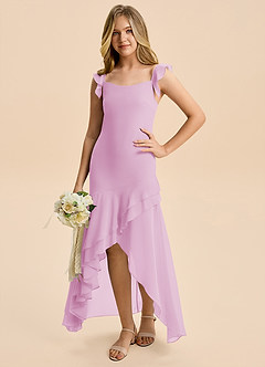 Azazie Junie Junior Vestido de Rosa Caramelo de Gasa de Corte Sirena con Volante image6