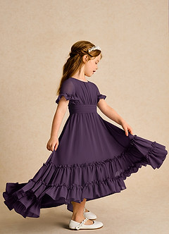 Azazie Kass Flower Girl Dresses Plum A-Line Pleated Chiffon Dress image5