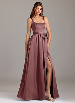 Azazie Elliott Bridesmaid Dresses Vintage Mauve A-Line with Pockets Stretch Satin Dress image1