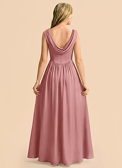 Azazie Cali Junior Vestido Rosa Polvorienta de Satén Elástico de Corte en A con Plisado image2
