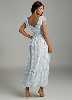 Azazie Anaya Bridesmaid Dresses Blue And White Ditsy Floral A-Line Pleated Chiffon Dress image2