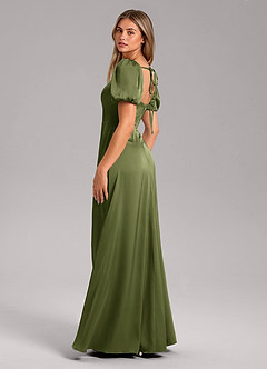 Azazie Fyona Bridesmaid Dresses Olive A-Line Pleated Stretch Satin Dress image5