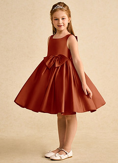 Azazie Jessie vestidos de niña de las flores Vestido de Pimenton de Satin Mate de Corte En A con Lazo image6