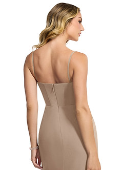 Azazie Zia Bridesmaid Dresses Taupe Sheath Side Slit Chiffon Convertible Dress image7