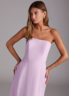 Azazie Wren Brautjungfernkleider Eine Linie Schulterfrei Chiffon Kleid Frostiges Flieder image5