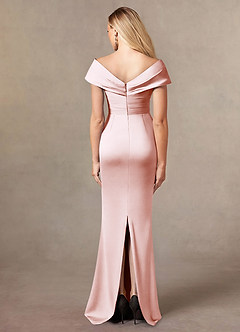Azazie Ludlow vestidos de madre de la novia Vestido de Rosa Rubor de Satén Elástico de Sirena con Plisado image4