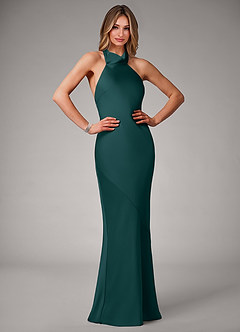 Azazie Velli Bridesmaid Dresses Pine Mermaid Stretch Satin Dress image1