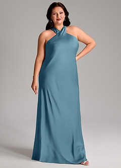 Azazie Doretta Vestidos de damas de honor Vestido de Bermudas de Satén Elástico de Corte Sirena con Plisado image9
