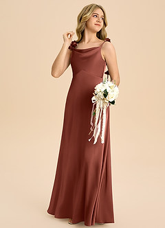 Azazie Gumdrop Junior Auburn Empire Pleated Stretch Satin Dress image4