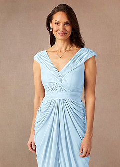 Azazie Lisolette Mother of the Bride Dresses Sky Blue Sheath Pleated Mesh Dress image6