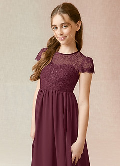 Azazie Delevingne Junior Jurk van Chiffon met A-Lijn Kant Cabernet image4