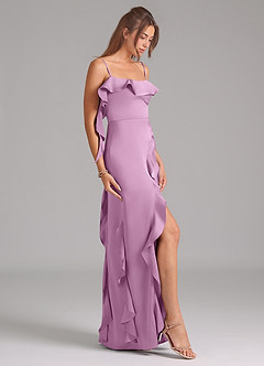 Azazie Malia Bridesmaid Dresses Wisteria A-Line Side Slit Stretch Satin Dress image5