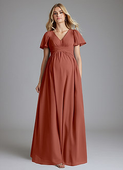 Azazie Verna Maternity Bridesmaid Dresses A-Line V-Neck Ruched Chiffon Floor-Length Dress image4