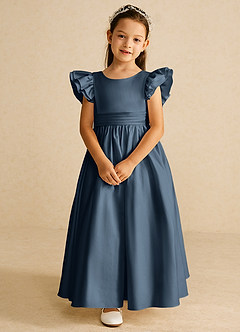 Azazie Piglette Flower Girl Dresses Neptune A-Line Bow Matte Satin Dress image4
