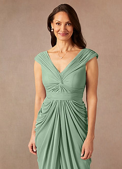 Azazie Lisolette Mother of the Bride Dresses Matcha Sheath Pleated Mesh Dress image6