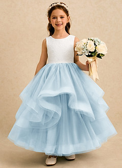 Azazie Madison Abiti da Ragazza di Fiori Abito Principessa in Tulle Pizzo Avorio Azzurro image1