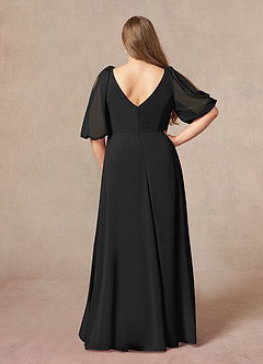 Azazie Bronwyn Kleider für die Brautmutter A-Linie V-Hals Gerüscht Chiffon Kleid Schwarz image7