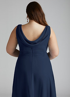Azazie Karina Bridesmaid Dresses Dark Navy A-Line Pleated Chiffon Dress image10