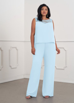 Azazie Maura vestidos de madre de la novia Vestido de Azul Cielo de Gasa de Mono/Traje de pantalón con Lentejuela image9