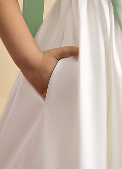 Azazie Stacie Jurken voor bloemenmeisjes A-Lijn Jurk van Mat Satijn Boog Ivoor Stoffige Salie image6