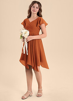 Azazie Janeaurelia Junior Cinnamon A-Line Pleated Chiffon Dress image1