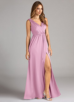 Azazie Tanicia Bridesmaid Dresses Candy Pink A-Line Pleated Stretch Satin Dress image4