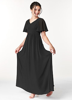 Azazie Temeka A-Linie Plissee Chiffon Kleider Schwarz image3