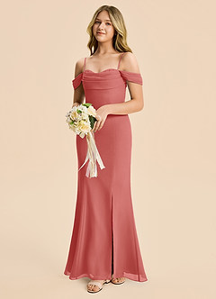 Azazie Nira Junior Vestido Rosa Antigua de Gasa de Corte Sirena con Drapeado image5