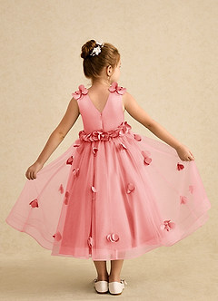 Azazie Atta Flower Girl Dresses Coral A-Line One Shoulder Tulle Dress image2
