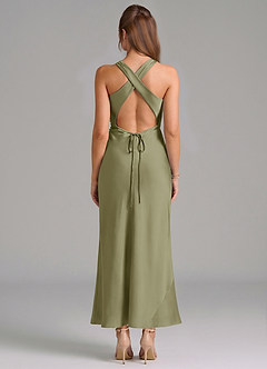 Azazie Evadne Vestidos de damas de honor Vestido de Pistacho de Satén Elástico de Corte Recto con Plisado image5