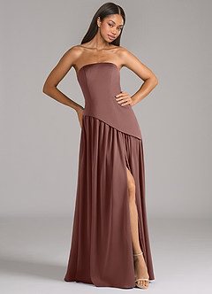 Azazie Adeline Bridesmaid Dresses Espresso A-Line Strapless Stretch Satin Convertible Dress image4