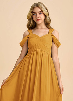 Azazie Lianne Junior Butterscotch A-Line Off the Shoulder Chiffon Dress image4