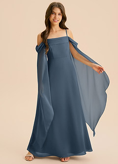 Azazie Moana Junior A-Linie Plissee Chiffon Kleid Neptunblau image6