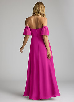 Azazie Sue Robes de demoiselle d'honneur Robe Trapèze Convertible en Mousseline de soie Épaule décolletée Fuchsia image3