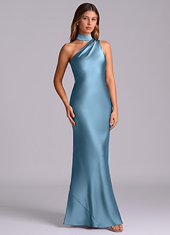 Azazie Seona Brautjungfernkleider Meerjungfrau-Linie One-Shoulder Stretch-Satin Kleid Stahlblau image3