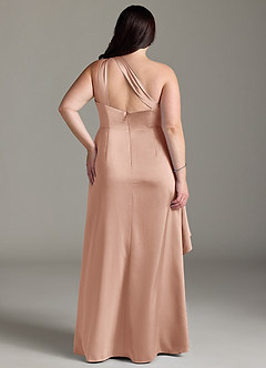 Azazie Maive Bridesmaid Dresses Rose Gold Sheath Ruched Stretch Satin Dress image7