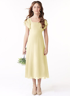 Azazie Bondi Junior Jurk van Chiffon met A-Lijn Ruches Citroensorbet image2